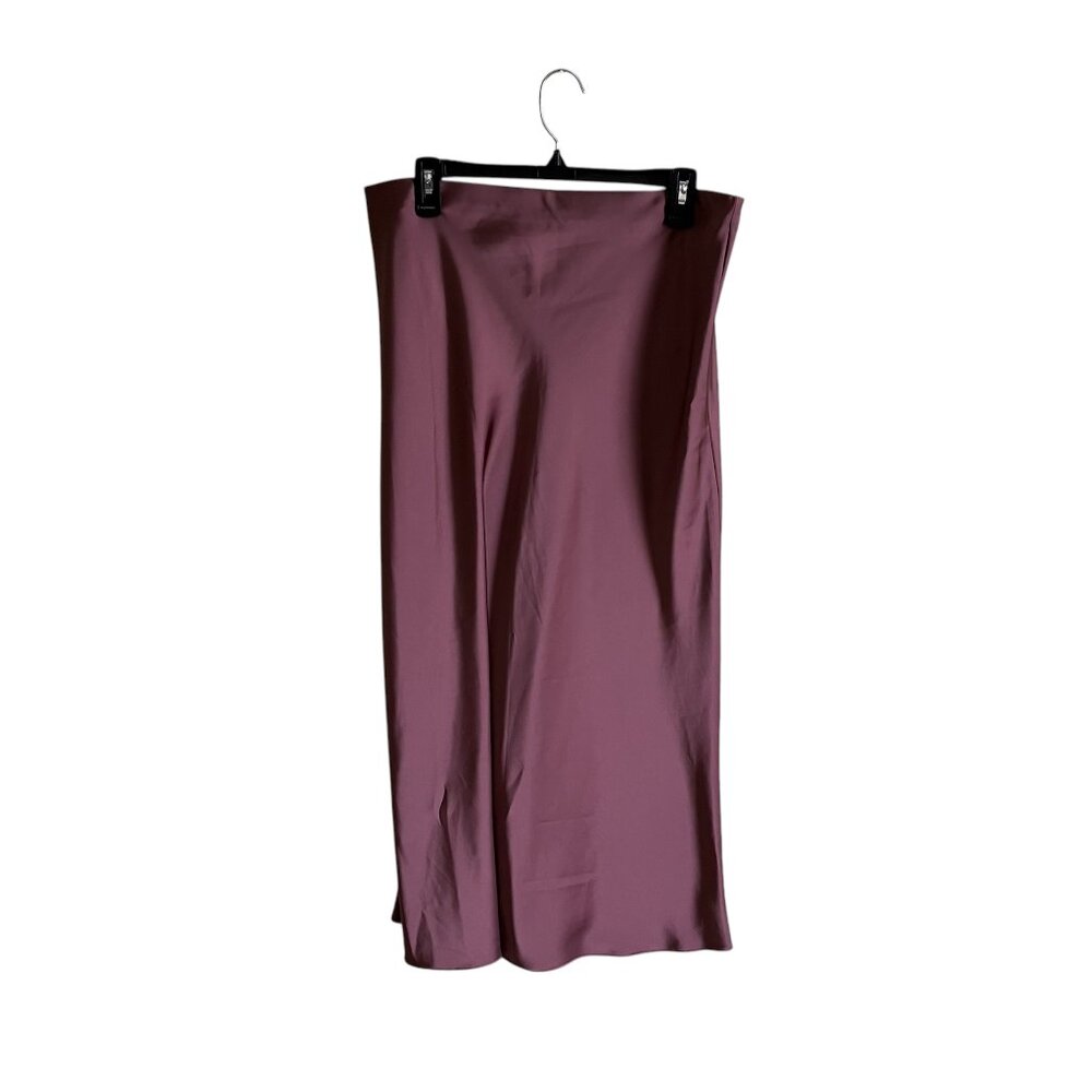 Zara Satin Effect Midi Skirt Dark Pink Silky Trendy Spring Summer Size Large